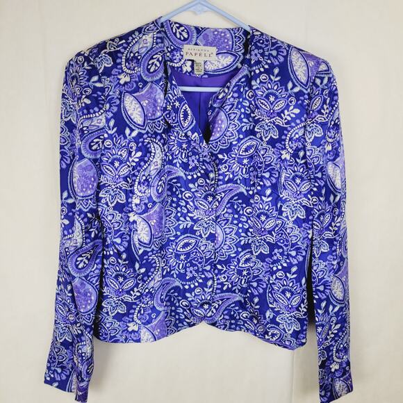 Vintage Adrianna Papell blue floral paisley silk skirt set Size 6 retro maximal - Picture 3 of 16